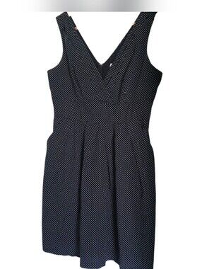 Corey P Cocktail Mini Dress Black White Polka Dots Side Pockets Zip Back M/L
